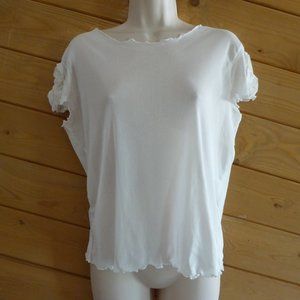 Lady Fashion Sheer Rose Corsage Blouse Shirt Top Cover Up Layer Off White Cream